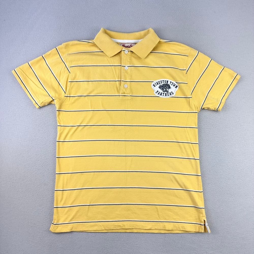Vintage Point Zero Rugby Polo Shirt‎ Mens Large Yellow Striped Jamaica Y2K No.23